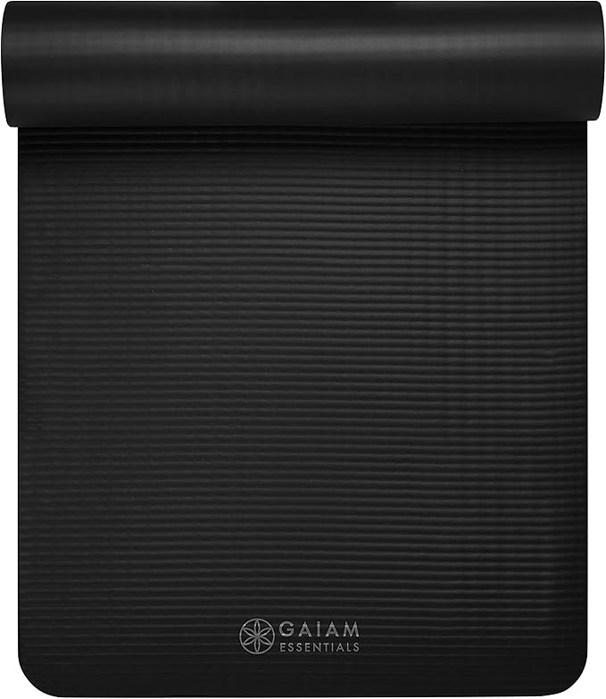 Gaiam Essentials Thick Yoga Mat Fitness & Exercise Mat with Easy-Cinch Yoga Mat Carrier Strap, 72"L x 24"W x 2/5 Inch Thick-FlexoryFit