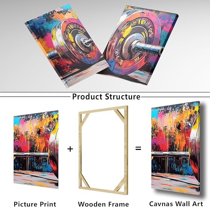 sawjug Gym Barbell Wall Decor, Colorful Graffiti Canvas Wall Art, Gym Motivational Wall Art, Colorful Pictures Wall Decor, Wall Painting for Living Room, Bedroom (12" x 18" x 3 pcs)