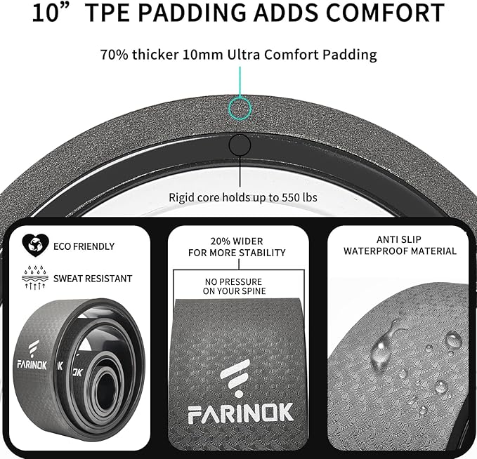 Yoga Wheel for Back Pain Relief, Back Roller Wheel with Extra Cushion, Wider & Thickest Foam, Stretches and Strengthens Core Muscles-FlexoryFit