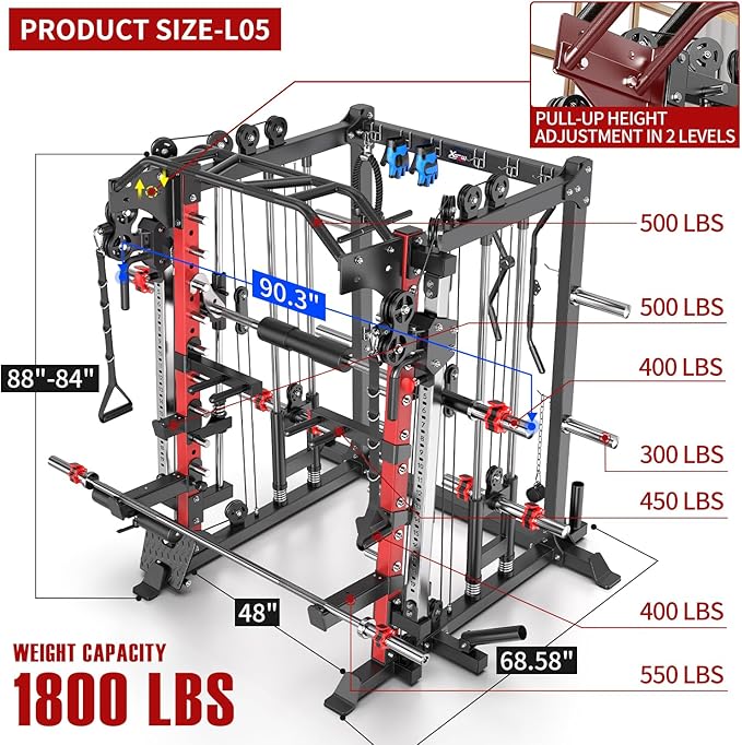 Power Cage,1600lbs Multi-Function Power Rack with Adjustable Cable Crossover System and More Training Attachment, Weight Cage for Home Gym-FlexoryFit