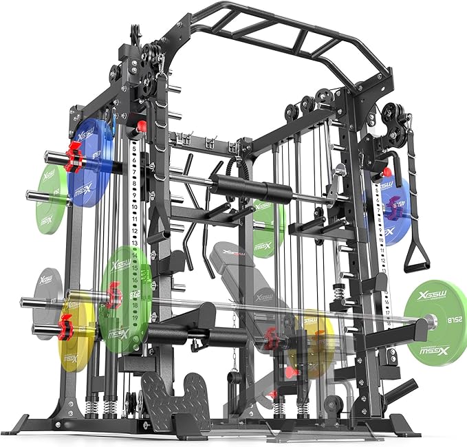 Power Cage,1600lbs Multi-Function Power Rack with Adjustable Cable Crossover System and More Training Attachment, Weight Cage for Home Gym-FlexoryFit