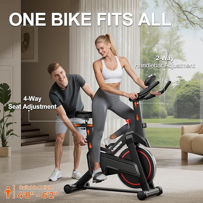 Exercise Bike, Adjustable Magnetic Resistance Stationary Bikes for Home with App Compatible, Indoor Cycling Bike with 300lbs Capacity Compact, Extra Comfort Seat & Tablet Mount