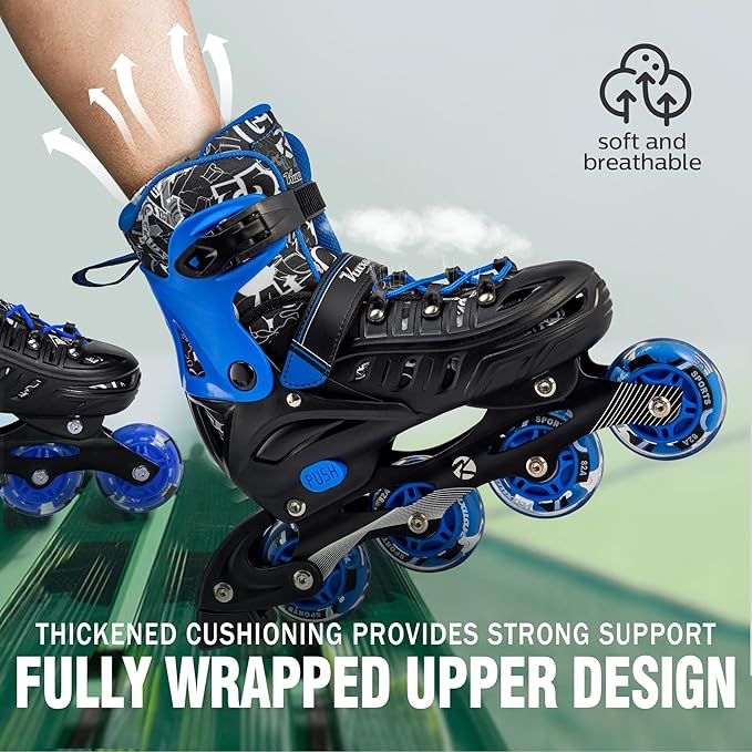 Inline Skates for Kids and Adult, Adjustable Fun Illuminating Skates for Girls, Boys, Women and Men Outdoor and Indoor, Beginner-FlexoryFit