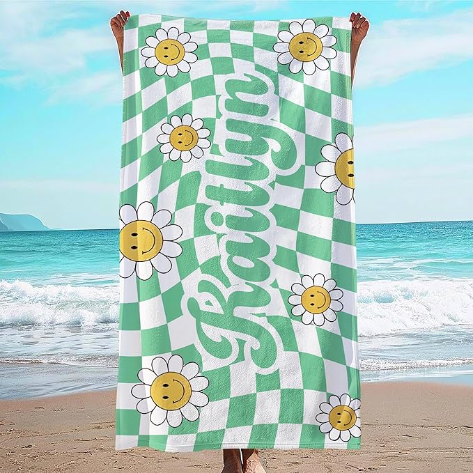 JML Personalized Beach Towel with Name, Custom Flower Beach Towel, Customized Microfiber Pool Towel, Quick Dry & Absorbent Swim Towel for Adult,Anniversary, Birthday, Summer Holiday,Vacation-FlexoryFit