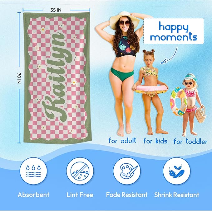 JML Personalized Beach Towel with Name, Custom Flower Beach Towel, Customized Microfiber Pool Towel, Quick Dry & Absorbent Swim Towel for Adult,Anniversary, Birthday, Summer Holiday,Vacation-FlexoryFit
