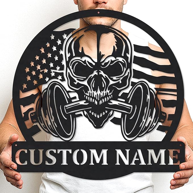 Gym Metal Sign Personalized Custom Name Fitness Decor for Home Workout Room, Powerlifting Garage Center Motivational Wall Art, Gift for Women, Men, Dad, Papa, Grandpa, Mother, Sister, Girls-FlexoryFit