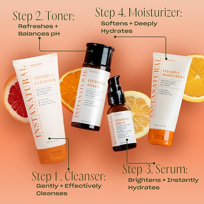 InstaNatural Vitamin C Moisturizer Face Cream, Brightens and Reduces the Look of Fine Lines and Wrinkles, Moisturizing Lotion for Dry Skin, with Hyaluronic Acid, 3.4 FL Oz-FlexoryFit