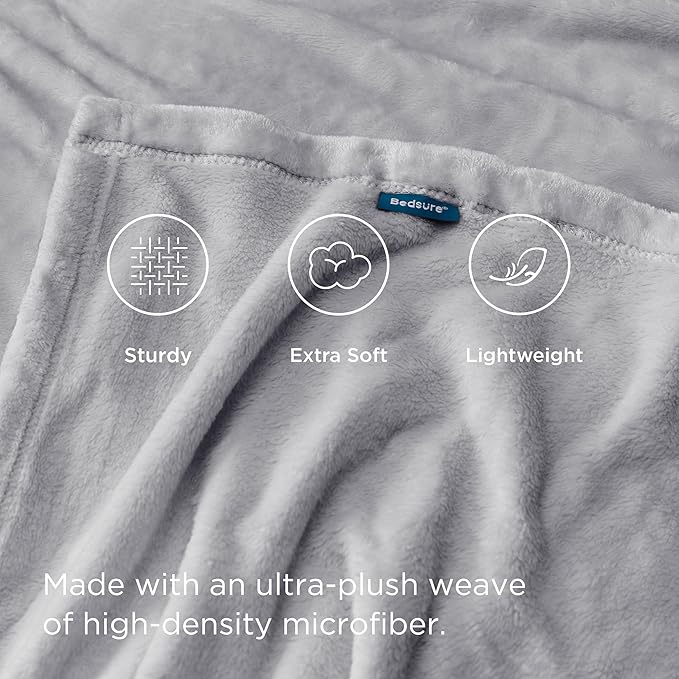 Bedsure Twin XL Fleece Blanket Dorm Bedding - Lightweight Soft Cozy Blankets for Bed, Sofa, Couch, Travel, Camping,Light Grey, 66"x90"