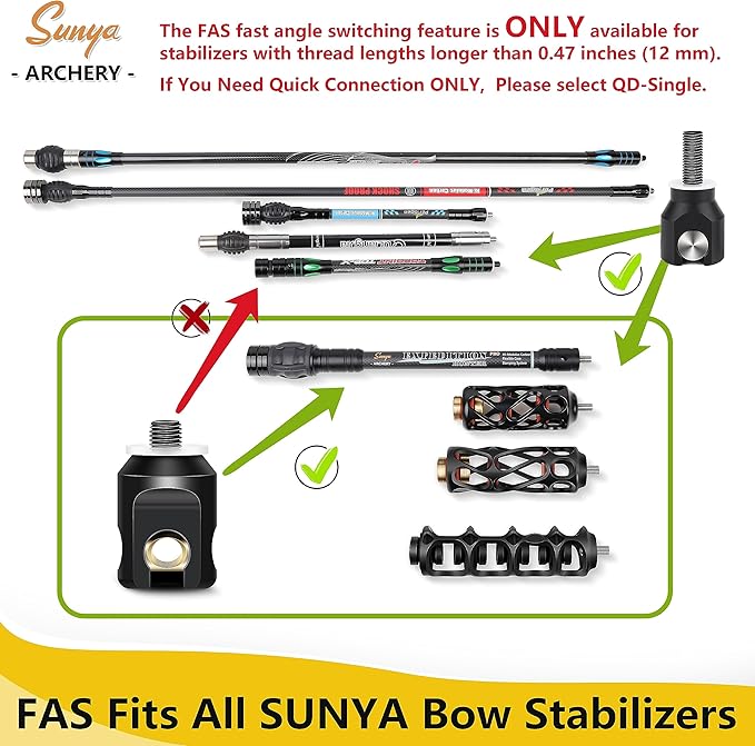 SUNYA Archery Bow Stabilizer for Compound Bow, Carbon Fiber Body Flexible Core, Damping System and Weights Kit, 8",10",12" 15" in Expedition Series