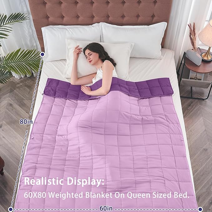 yescool Weighted Blanket for Adults (20 lbs, 60โ x 80โ, Purple) Cooling Heavy Blanket for Sleeping Perfect for 190-210 lbs, Queen Size Breathable Blanket with Premium Glass Bead, Machine Washable