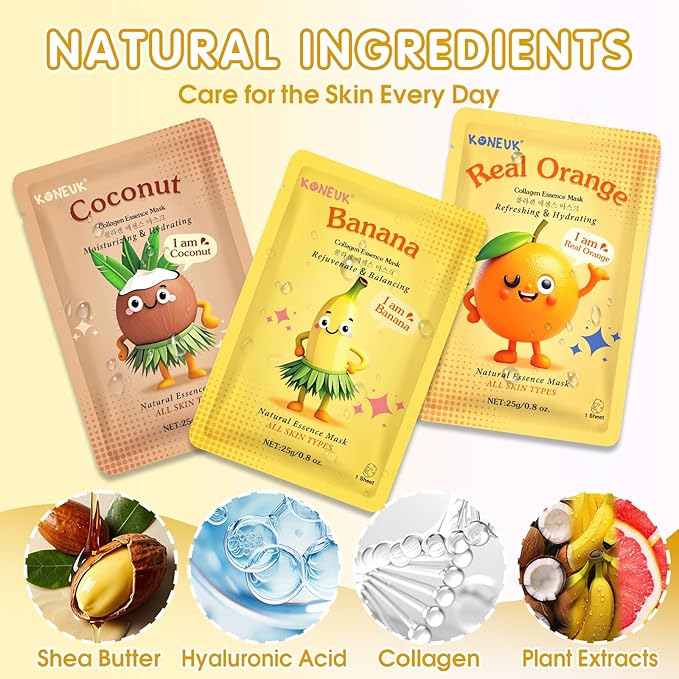 126 Pack Sheet Hydrating Face Masks Skincare for Women, Bulk Fruit Face Mask Skin Care for Kids, Facial Masks Set for All Skin Types, Christmas Birthday Gifts, Spa Party Supplies for Girls Teens-FlexoryFit