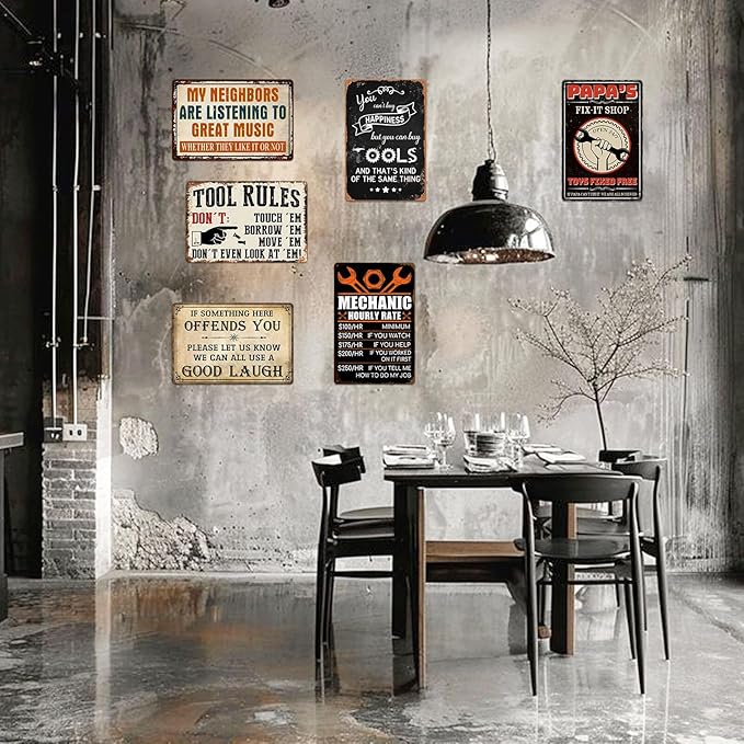 Garage Signs Metal Wall Decor - Vintage Tool Rule Metal Tin Signs for Men, Funny Shop Accessories Bar Decoration for Man Cave 8x12 Inch-FlexoryFit