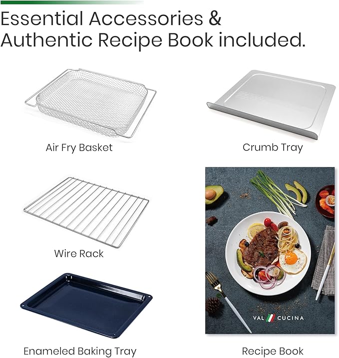 Infrared Heating Air Fryer Toaster Oven, Extra Large Countertop Convection Oven 10-in-1 Combo, 6-Slice Toast, Enamel Baking Pan Easy Clean with Recipe Book, Black Matte Stainless Steel-FlexoryFit