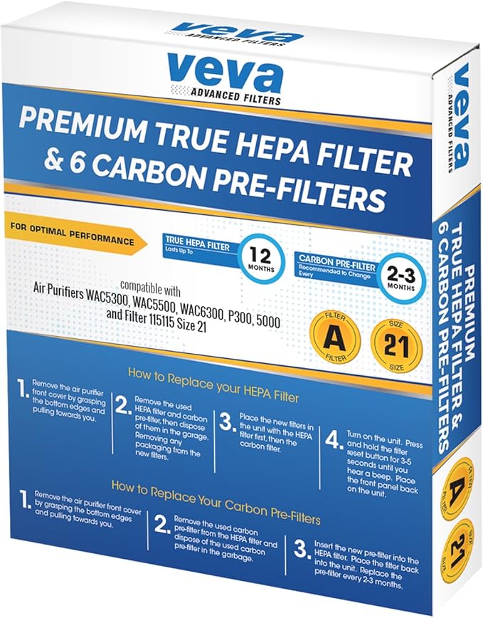 VEVA PREMIUM HEPA FILTER & 6 CARBON PRE-FILTERS
