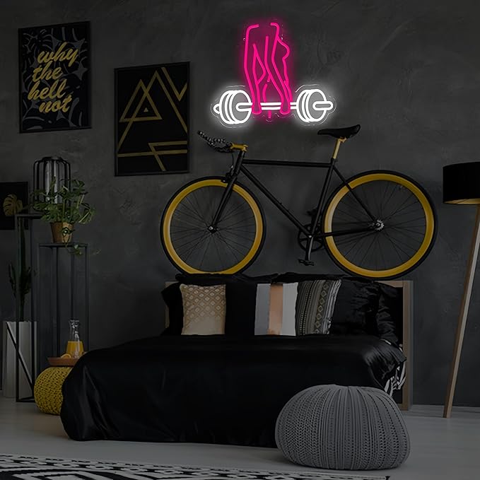 Neon Woman Barbell Neon Sign Dumbbell Lady Neon Light Barbell Light Sign Dimmable Weightlifting LED Neon Light for Home Gym Decor Bar Pub Lifting Wall Room Decor Man Cave Game Room 16.5"×12.4"