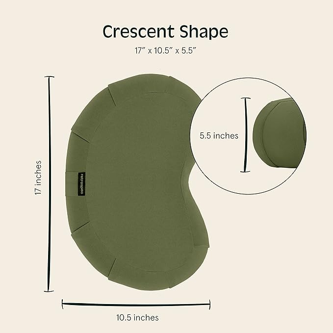 Retrospec Sedona Zafu Meditation Cushion With Buckwheat Hull Fill - Adjustable Yoga & Pilates Support Pillow - 17in Crescent Cotton Cover With Handle-FlexoryFit