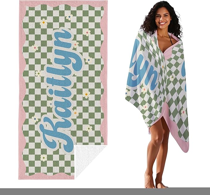 JML Personalized Beach Towel with Name, Custom Flower Beach Towel, Customized Microfiber Pool Towel, Quick Dry & Absorbent Swim Towel for Adult,Anniversary, Birthday, Summer Holiday,Vacation-FlexoryFit