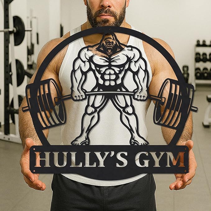 Personalized Gym Metal Wall Art Custom Name Workout Room Decor, Fitness Center Motivational Garage Sign, Powerlifting Home Gift for Women, Men, Dad, Papa, Grandpa, Mother, Sister, Girls, Family-FlexoryFit