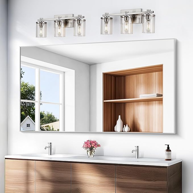 Silver Bathroom Mirror,60x36 inch Wall Mirror for Bathroom Wall Mounted,Large Rectangle Mirror for Bathroom Over Sink,Modern Metal Frame for Living Room,Bedroom Entryway,Horizontal/Vertical