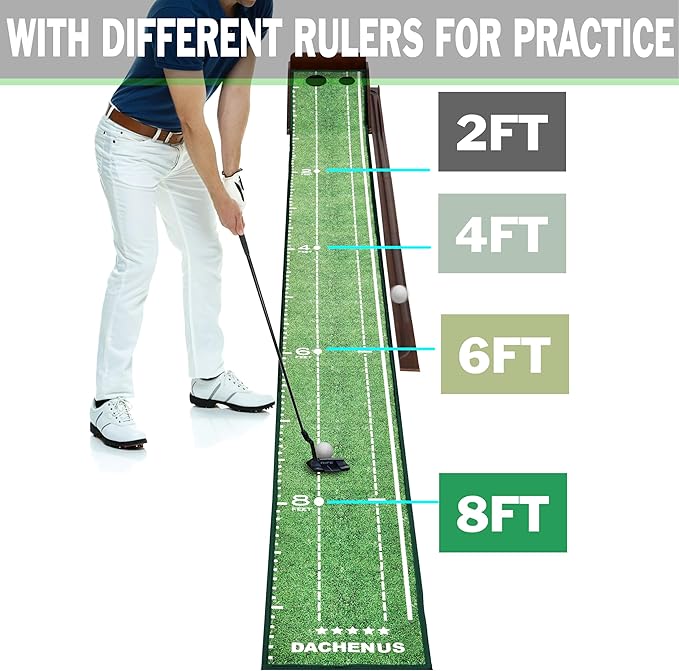 Putting Green Indoor Mat Outdoor Golf Putting Mat with Automatic Ball Return - Ideal for Home, Office, and Outdoor Use
