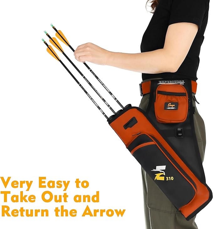 SUNYA Archery Hip Quiver for Arrows. Includes 3 Tubes Arrow Holder, Accessories Pockets and Waist Belt. Fit for Compound and Recurve Bow Practice.
