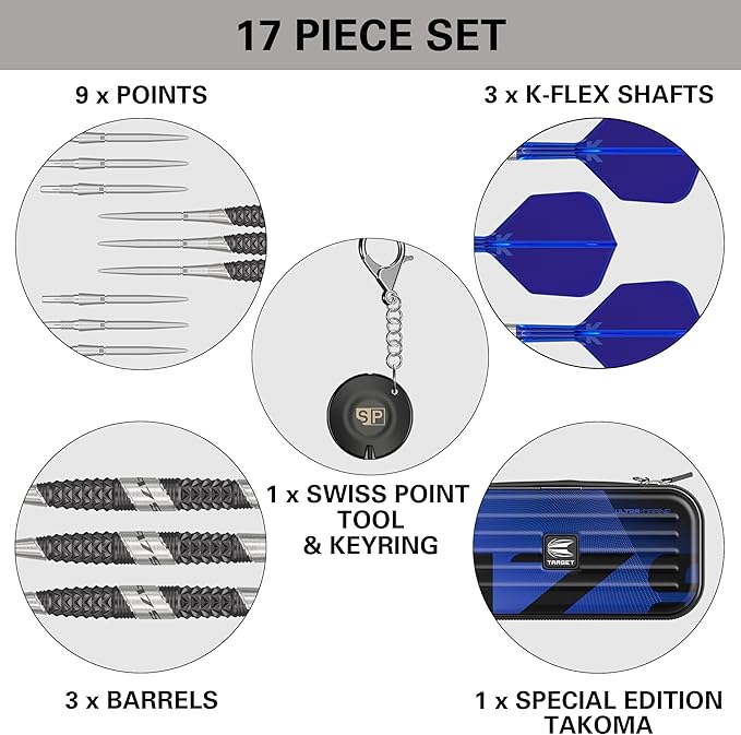 TARGET Darts 975 Ultra Marine 97.5% Tungsten Steel Tip Darts Set - Swiss Point Darts with K-Flex Integrated Flight and Shaft – Includes Dart Takoma Wallet, SP Tool, Dart Tips