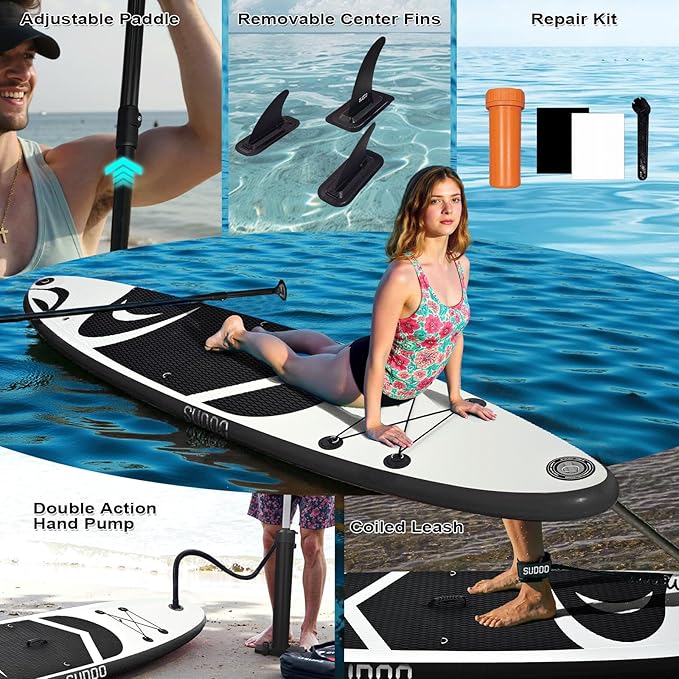 Inflatable Stand Up Paddle Board 10โx30โโ- Ultra-Light SUP with Backpack, Pump, Paddle, Coil Leash, 3 Fins, Repair Kit, Stable Design, Non-Slip EVA Deck for Adults & Youth