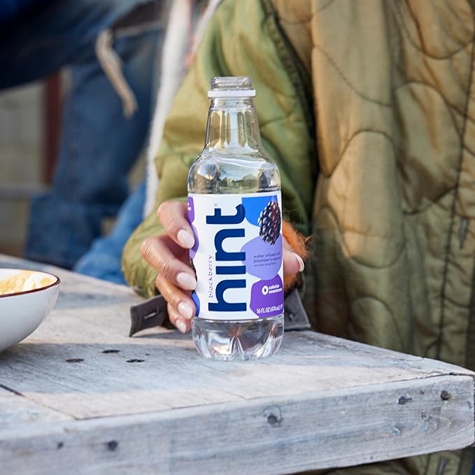 Hint Water Blackberry, Pure Water Infused with Blackberry, Zero Sugar, Zero Calories, Zero Sweeteners, Zero Preservatives, Zero Artificial Flavors, 16 Fl Oz (Pack of 12)-FlexoryFit