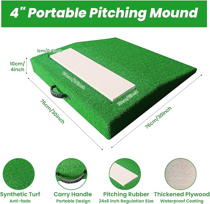 4" Pitching Mound, Baseball Pitcher's Mound with Carry Handle and Regulation Pitching Rubber, Baseball Pitching Training Equipment 30x30x4 Inch for Indoor and Outdoor-FlexoryFit