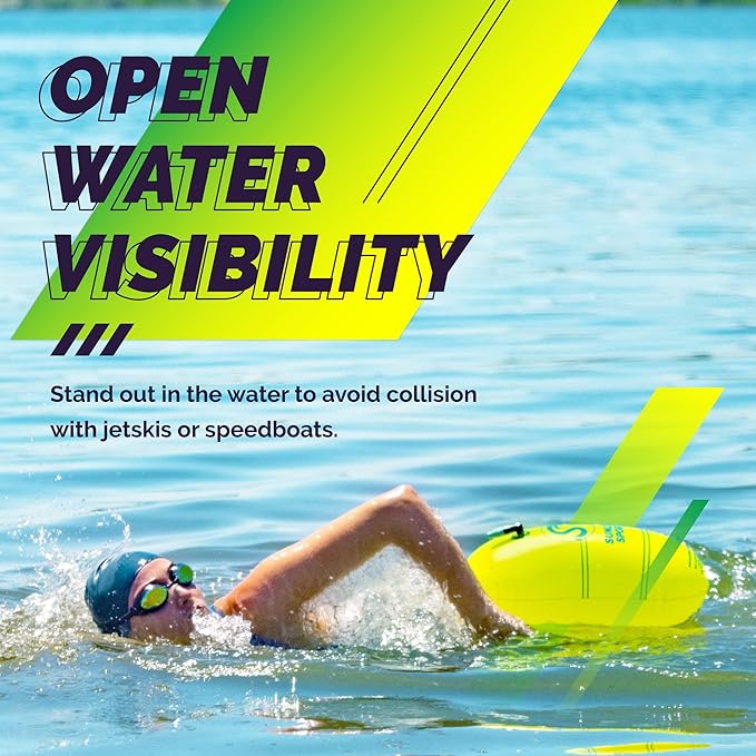 Sunlite Sports Swim Buoy Premium Quality, Highly Visible Waterproof Safety Marine Float Training for Open Water Swimming, for Swimmers, Triatheletes, Kayakers, Snorkelers, Throwable Flotation Device for Adults