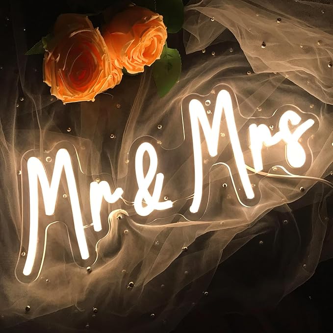 Mr&Mrs LED Neon Sign Wedding & Reception Decor Illuminating Wall Art New Couples Gift Cool LED Sign with 5V Power Supply-FlexoryFit