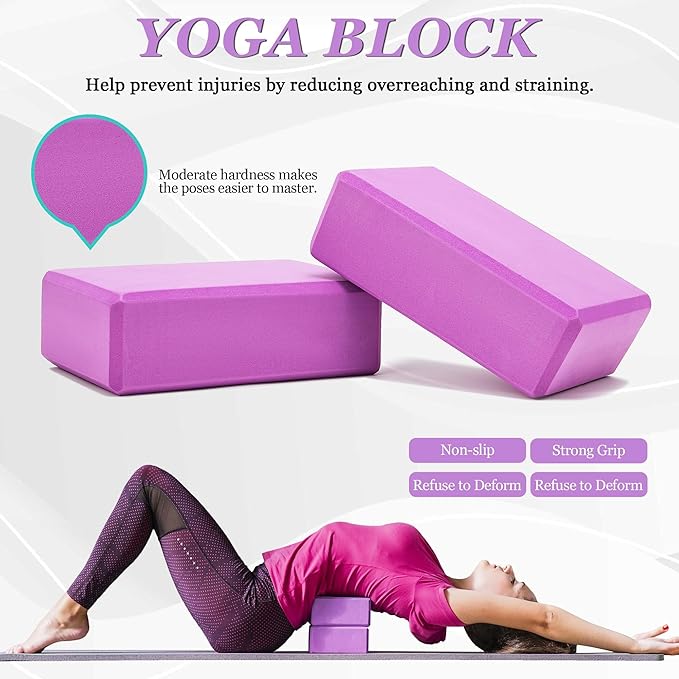 Yoga Wheel Set, Wheel Foam Roller with Back Cracker Roller for Pain Relief & Deep Tissue Massage and Stretching 500lbs Capacity, Trigger Point Therapy Massage Ball, Yoga Blocks 2 Pack with Strap-FlexoryFit