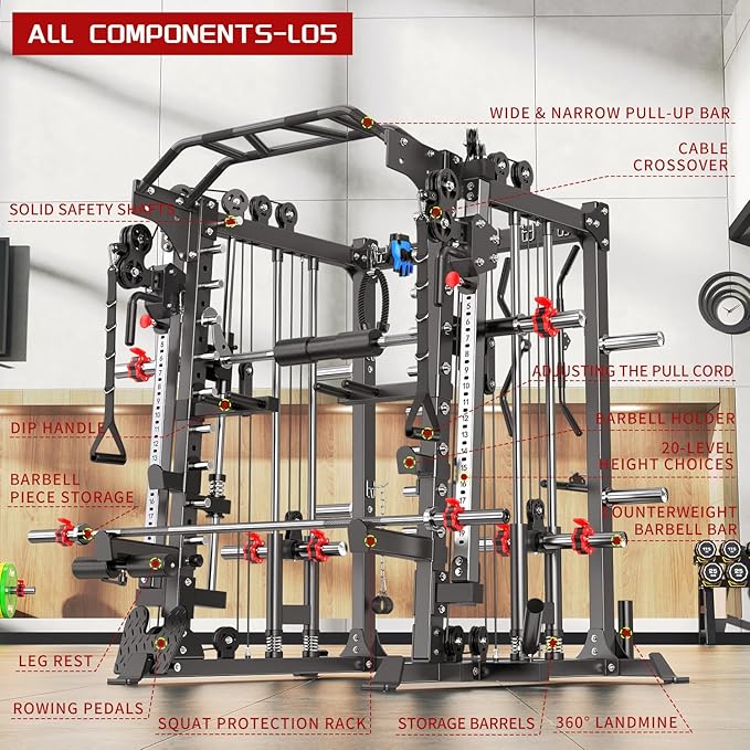 Power Cage,1600lbs Multi-Function Power Rack with Adjustable Cable Crossover System and More Training Attachment, Weight Cage for Home Gym-FlexoryFit