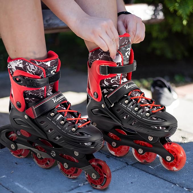 Inline Skates for Kids and Adult, Adjustable Fun Illuminating Skates for Girls, Boys, Women and Men Outdoor and Indoor, Beginner-FlexoryFit