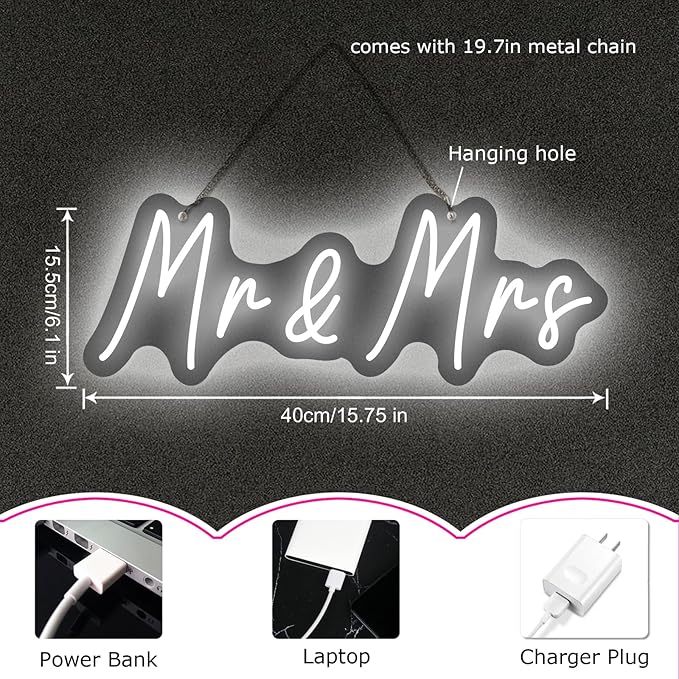 Mr and Mrs Neon Sign for Wedding Dimmable Mr Mrs Neon Signs Led Neon Sign for Party Neon Light Sign Mr & Mrs Sign for Anniversary Valentine's Day Wall Decor Gift 16.54 "X4.72"-FlexoryFit