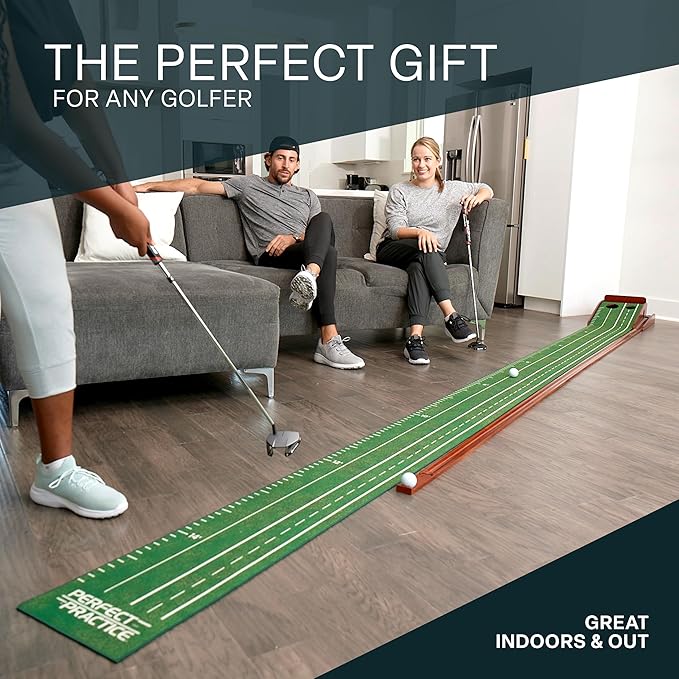 Perfect Practice Golf Putting Mat - Portable Putting Green, Indoor & Outdoor Practice, with Ball Return - Golf Training Aid for Home, Office, Backyard - Golfing Gifts for Men