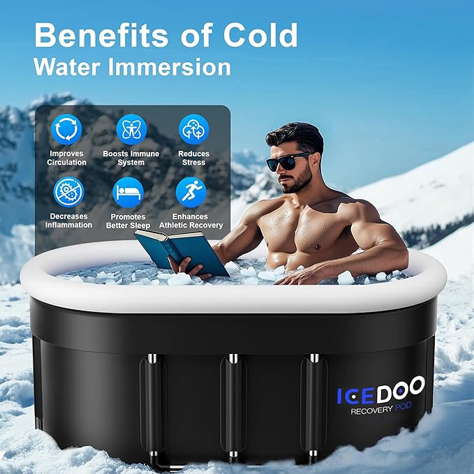 Upgraded 175 Gal XXL Large Oval Ice Bath with Air Ring, Multi-Layered Portable Cold Plunge Tub for Athletes, Foldable & Inflatable Cold Tub Recovery at Home, Outdoors,Gym Use Bathtubs.