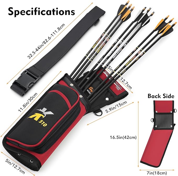 SUNYA X510 Field & Competition Hip Arrow Quiver | 3-Slot Noise-Free Archery Quiver with Sturdy Storage System (42x18cm)