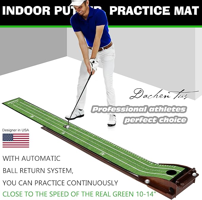 Putting Green Indoor Mat Outdoor Golf Putting Mat with Automatic Ball Return - Ideal for Home, Office, and Outdoor Use