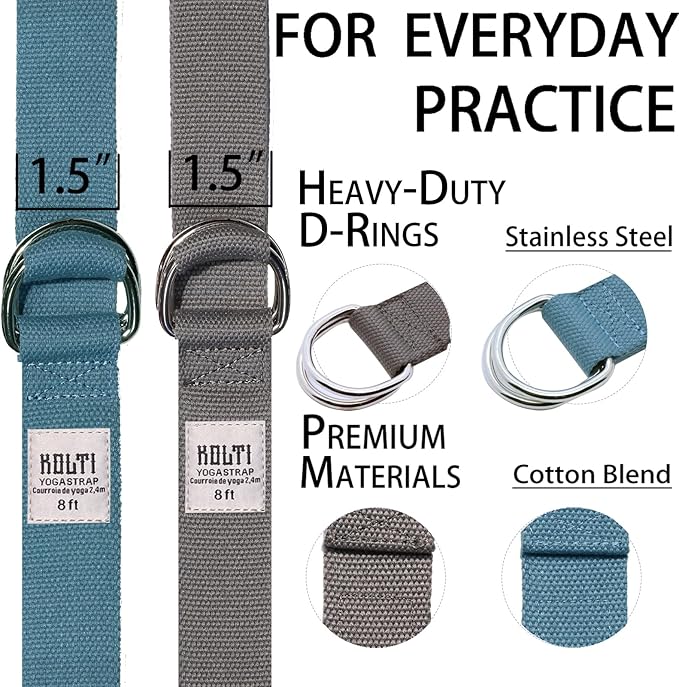 Yoga Exercise Adjustable Straps 8FT with Durable D-Ring for Pilates & Gym Workouts | Hold Poses, Stretch, Improve Flexibility & Maintain Balance-FlexoryFit