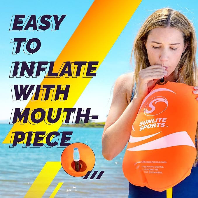 Sunlite Sports Swim Buoy Premium Quality, Highly Visible Waterproof Safety Marine Float Training for Open Water Swimming, for Swimmers, Triatheletes, Kayakers, Snorkelers, Throwable Flotation Device for Adults