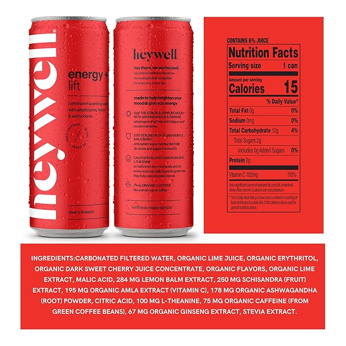 Heywell Sparkling Adaptogenic, Lift Variety Pack, 12 Fluid Ounce (Pack of 12) - Organic, Non GMO, Vegan, Gluten Free, Dairy Free-FlexoryFit