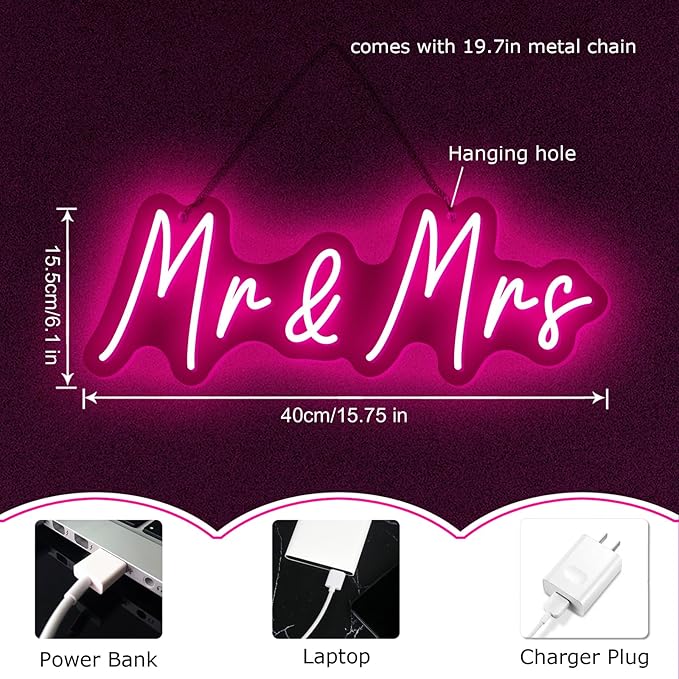 Mr&Mrs Neon Sign for Wedding Dimmable Mr Mrs Neon Signs Led Neon Sign for Party Neon Light Sign Mr & Mrs Sign for Anniversary Valentine's Day Wall Decor Gift-FlexoryFit