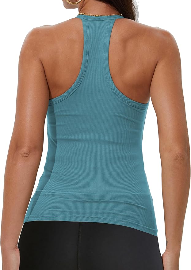 iGENJUN Workout Tops for Women Racerback Basic Tank Summer 2025 Camisole V Neck Slim Fit Ribbed Sleeveless-FlexoryFit