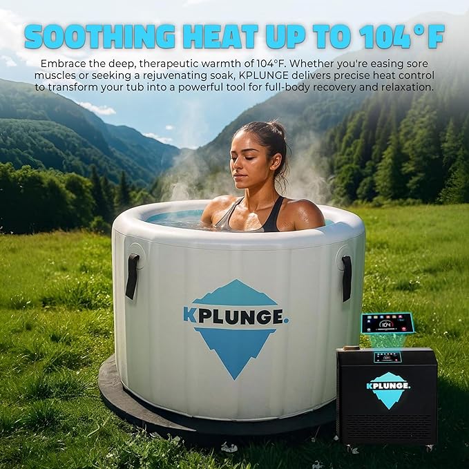 Arctic Fox 39" 1-Person Inflatable Cold Plunge Ice Bath or Hot Tub with 3/4 HP Chiller and Heater, PVC Insulated Lid, Hand Pump, Repair Kit, 88-Gallon Capacity, Indoor/Outdoor Tub β Gray