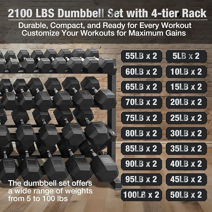550 lbs 1200lbs 2100 lbs Dumbbells Weight Set, Hex Dumbbell Sets, Gyms Weights Dumbbells Sets, Weight Set for Home Gym, Strength Training, Fitness Center Equipment-FlexoryFit