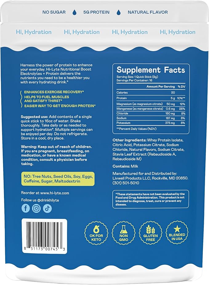 Hi-Lyte Nutritional Boost - Electrolytes + Protein Quick Sticks - Crisp Apple - Hydration + Whey Protein Powder Packets - 5g Protein, Electrolytes, No Sugar, Keto Friendly-FlexoryFit