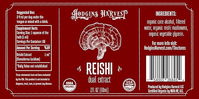 Hodgins Harvest Organic Reishi Tincture | Made with Mushrooms Grown On Our Farm in The USA | Dual Extract | Extra-Concentrated (2 fl oz)-FlexoryFit