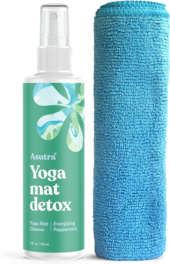 ASUTRA Yoga Mat Cleaner Spray (Energizing Peppermint), 4 fl oz - No Slippery Residue, Organic Essential Oils, Deep-Cleansing for Fitness Gear & Gym Equipment, Microfiber Towel Included-FlexoryFit