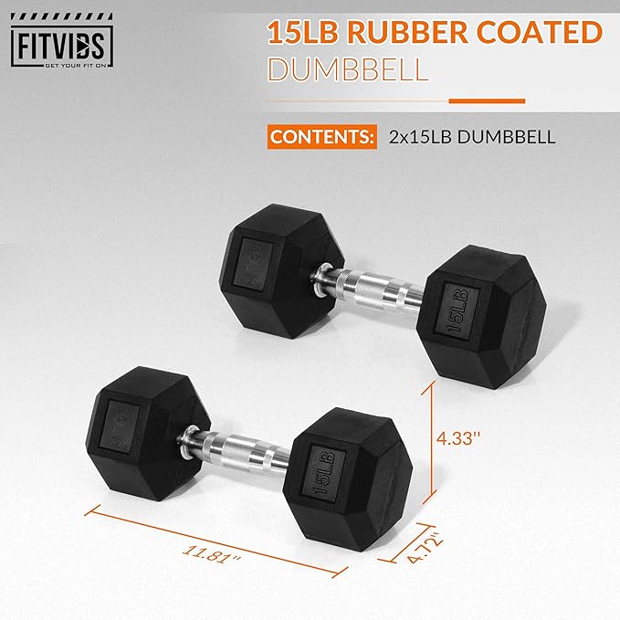 Rubber Encased Hex Dumbbell, Hand Weights with Anti-Slip Cast Iron Grip for Exercise & Fitness, Weights Dumbbells Set of 2 for Strength Training, 5-50 LBS Pair-FlexoryFit